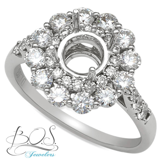 18K White Gold Double Halo with Large Diamonds Engagement Ring