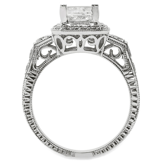 Princess Cut Diamond Vintage Style Halo Engagement Ring