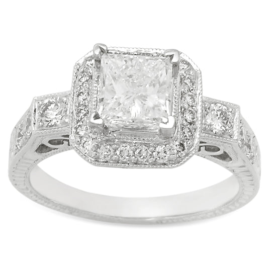 Princess Cut Diamond Vintage Style Halo Engagement Ring