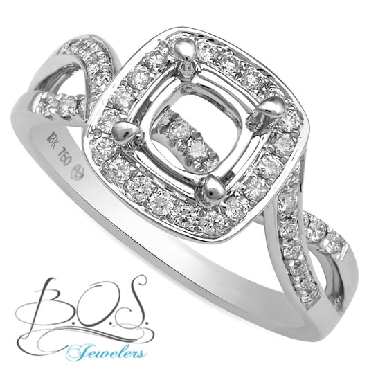 18K Cushion Halo Channel Pave Infinity Engagement Ring