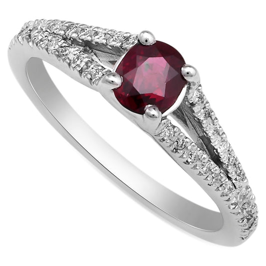 Oval Ruby Color Stone and Diamond Ring 14K Gold