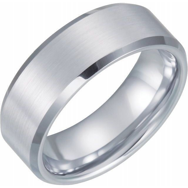 Men's White Tungsten 8 mm Satin & Beveled-Edge Band