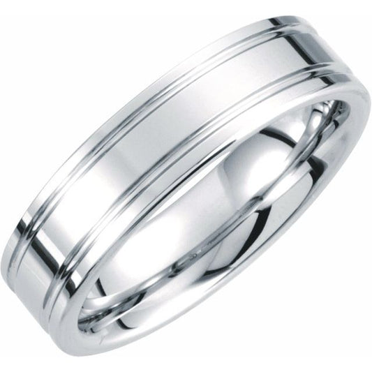 Men's White Tungsten 6 mm Grooved Band in High Polish