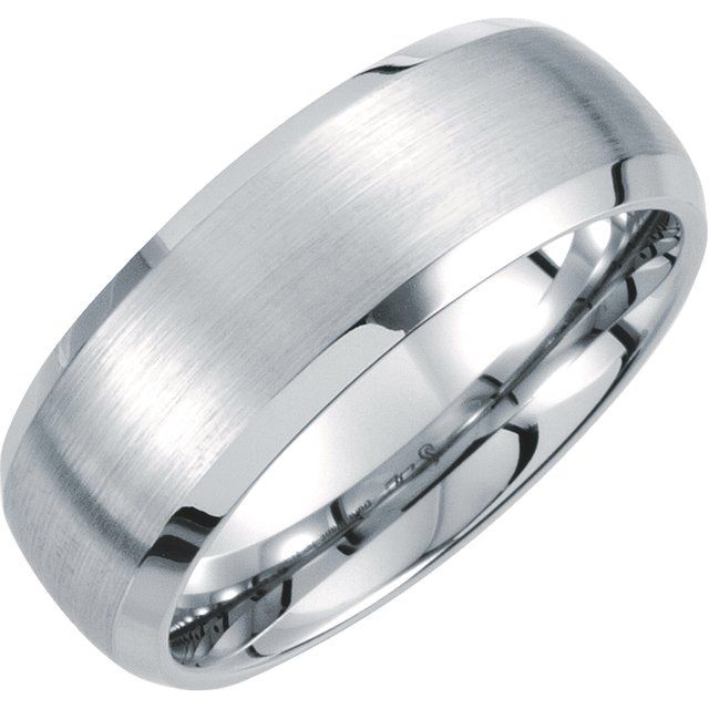 Men's White Tungsten 8mm Beveled-Edge Band with Satin Finish