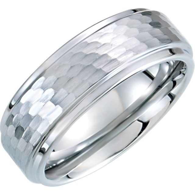 Men's White Tungsten 8mm Ridged Band with Bark Finish