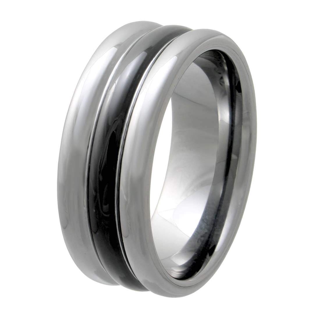 Men's Tungsten & Ceramic Inlay Grooved 9mm Wedding Band