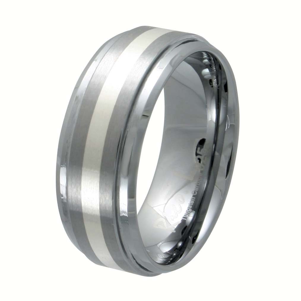 Men's Tungsten and Silver Inlay 9mm Wedding Band
