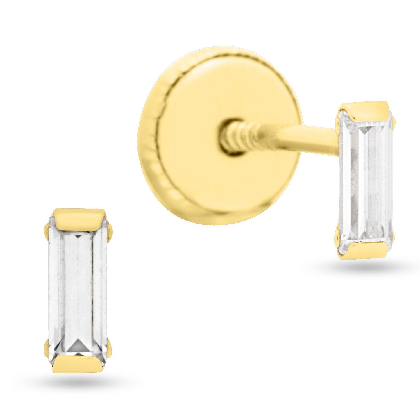 Miniature CZ Baguette Stud Earring 14KY Gold