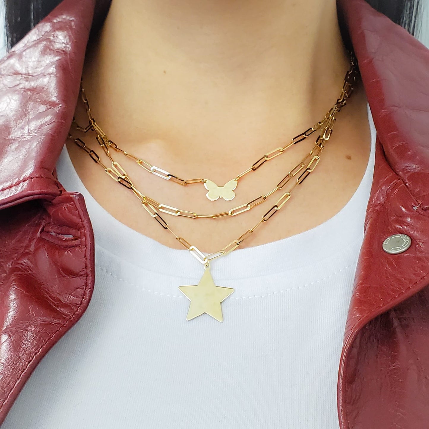 Butterfly Paper Clip Necklace 14K Yellow Gold