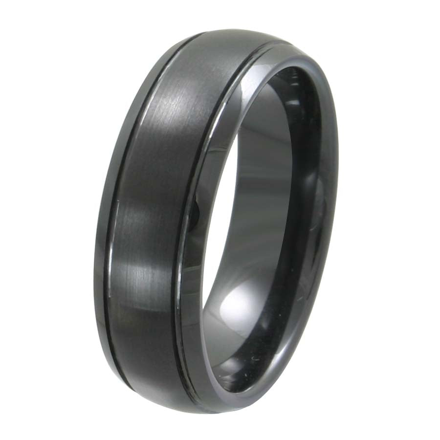 Men's Black Ceramic Brush Polish Domed 6.5mm Wedding Band