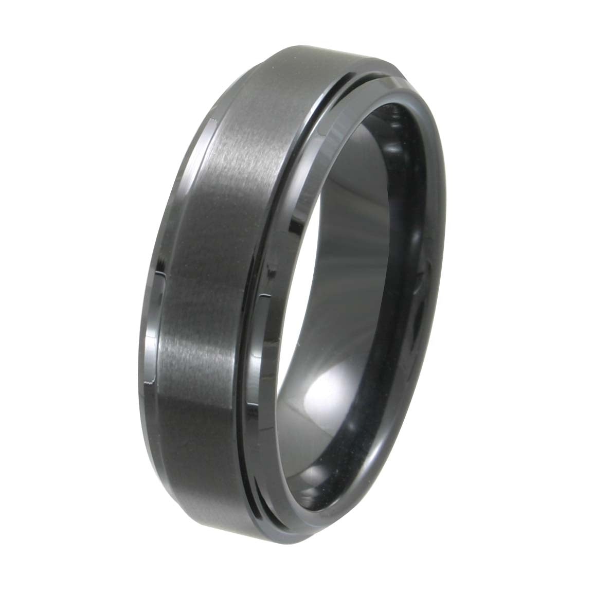 Men's Black Ceramic Brush Polish Ridged 6.5mm Wedding Band