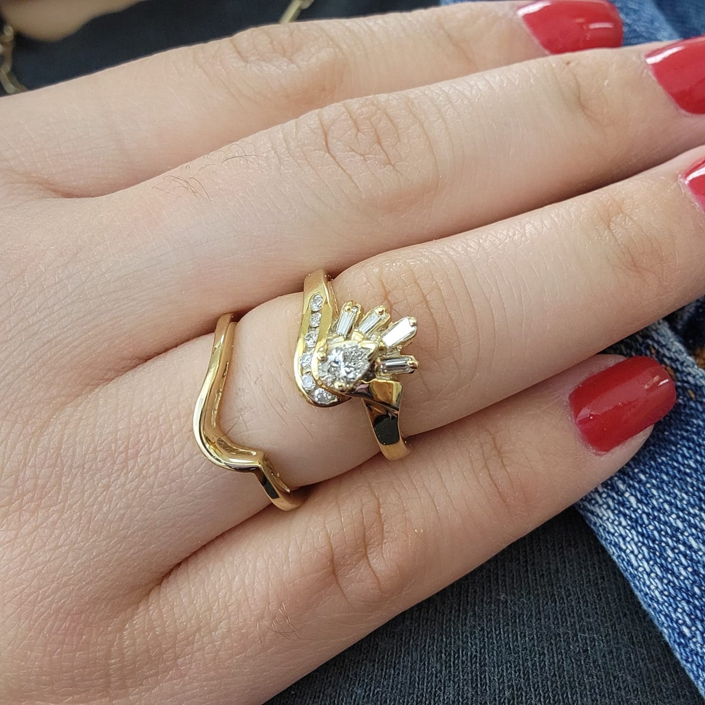 Pear Shape Peacock Diamond Ring Set 14K Gold