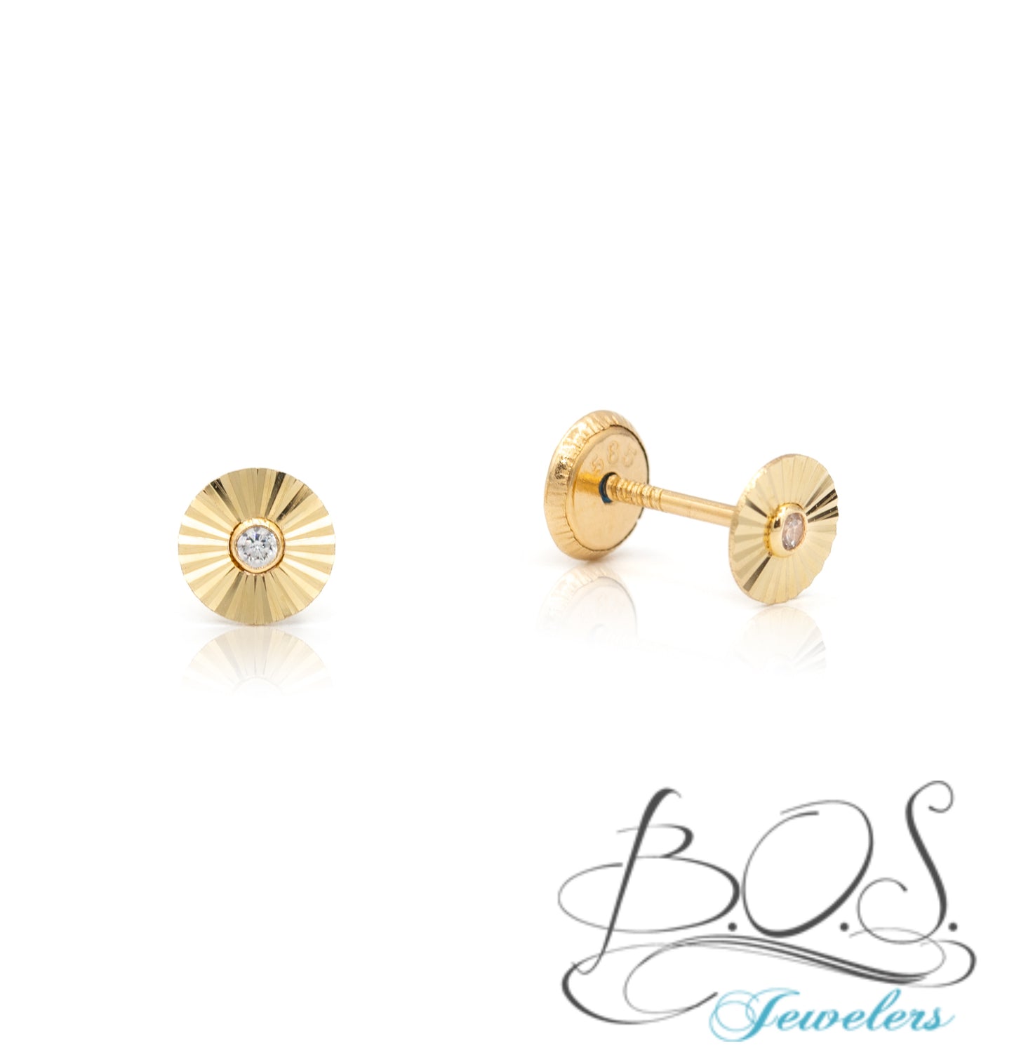 Diamond Cut with Cubic Zirconia Earring 14K Gold