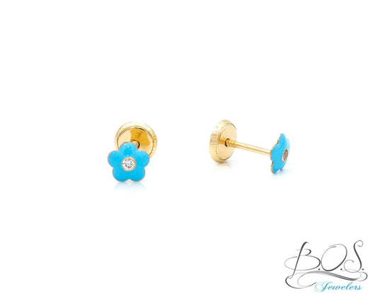 Blue or Pink Enamel Miniature Flower Earring