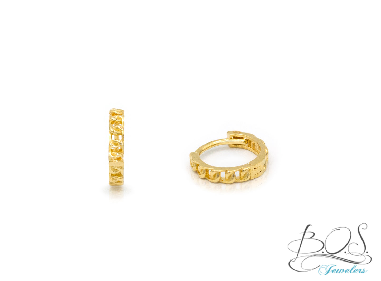 Miniature Chain Link Huggie Hoop Earrings 14K Yellow Gold