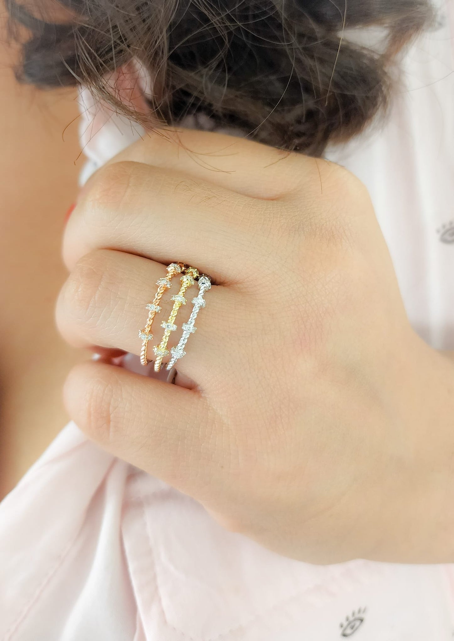 Rope Design Diamond Ring 14K Gold