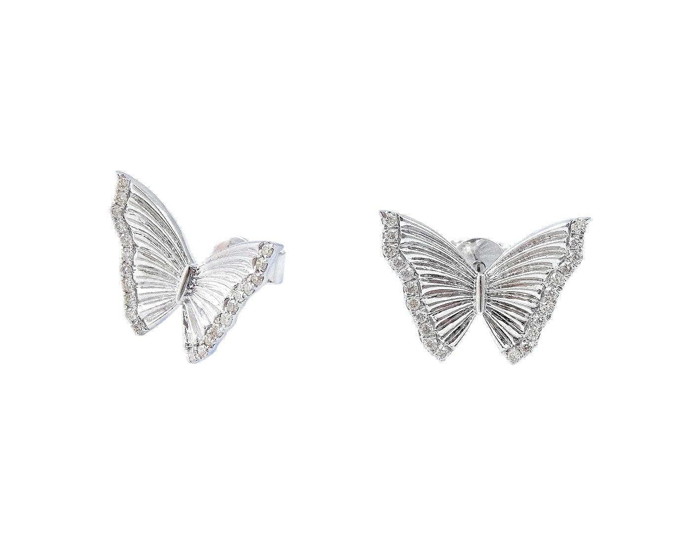 Diamond Butterfly Ribbed Design Earrings 14K Gold
