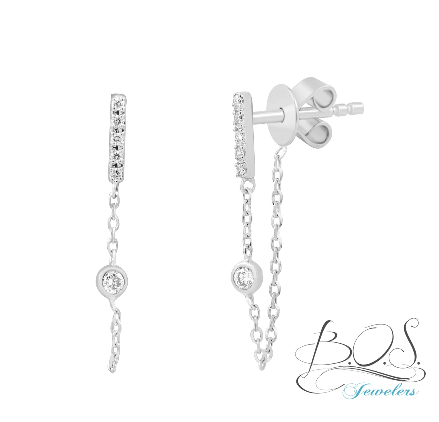 Diamond Bar Chain Earring 14K Gold