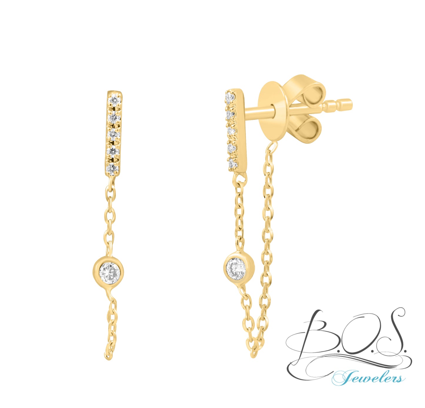 Diamond Bar Chain Earring 14K Gold