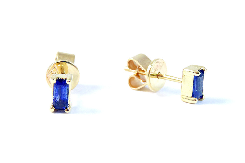 Miniature Baguette Precious Gem Stud 14K Gold