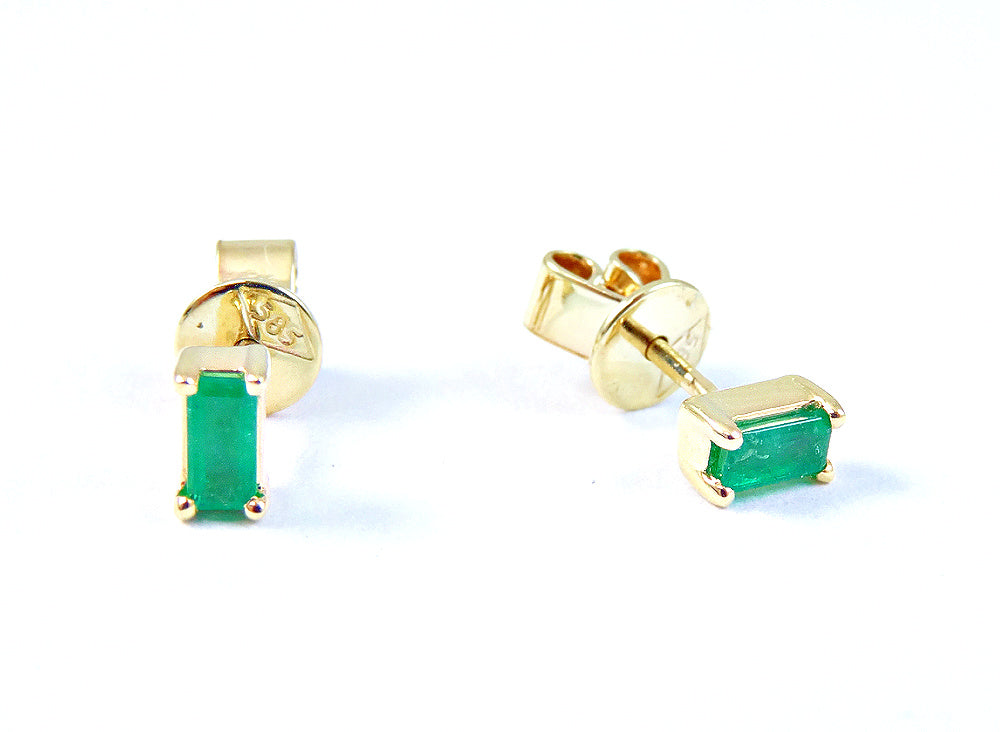 Miniature Baguette Precious Gem Stud 14K Gold