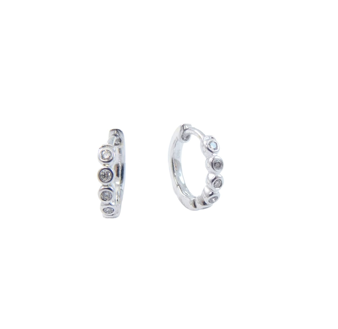 Small Diamond Bezel Set Huggie Earring 14K Gold
