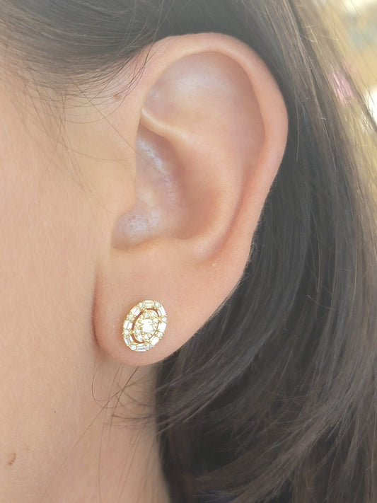 Oval Baguette Diamond Stud Earring