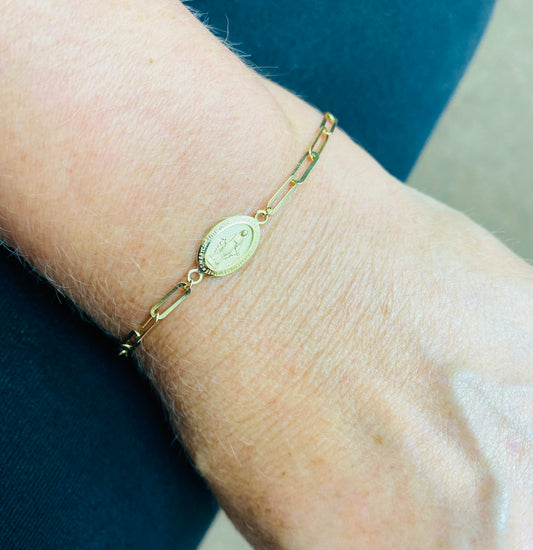 Small Miraculous Medal On Paper Clip Bracelet