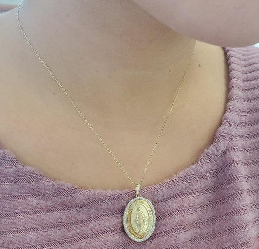 Large Diamond Miraculous Medal Necklace