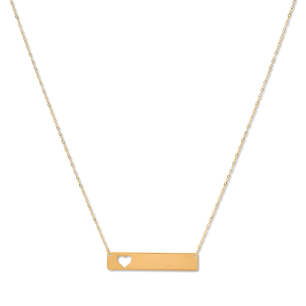 Engravable Plate with Carved-Out Heart Necklace 14K Yellow Gold