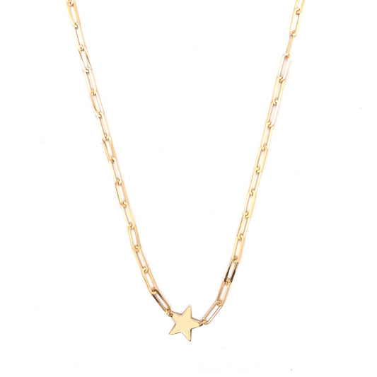 Star Paper Clip Necklace 14K Yellow Gold