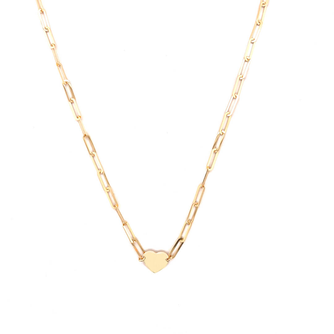 14kt Yellow Gold Paperclip Necklace with Heart Charm