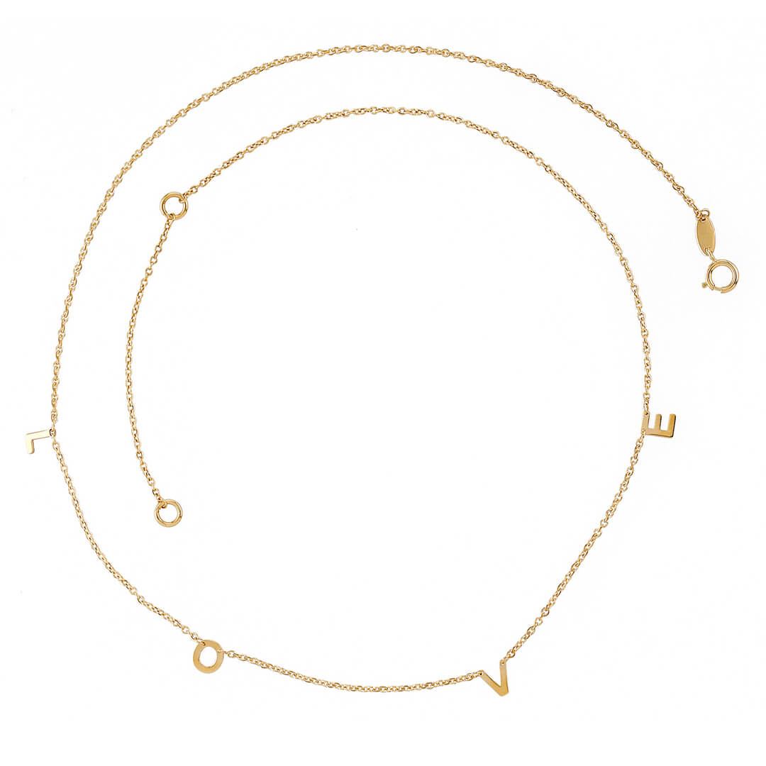 Initial LOVE Necklace 14 Karat Yellow Gold