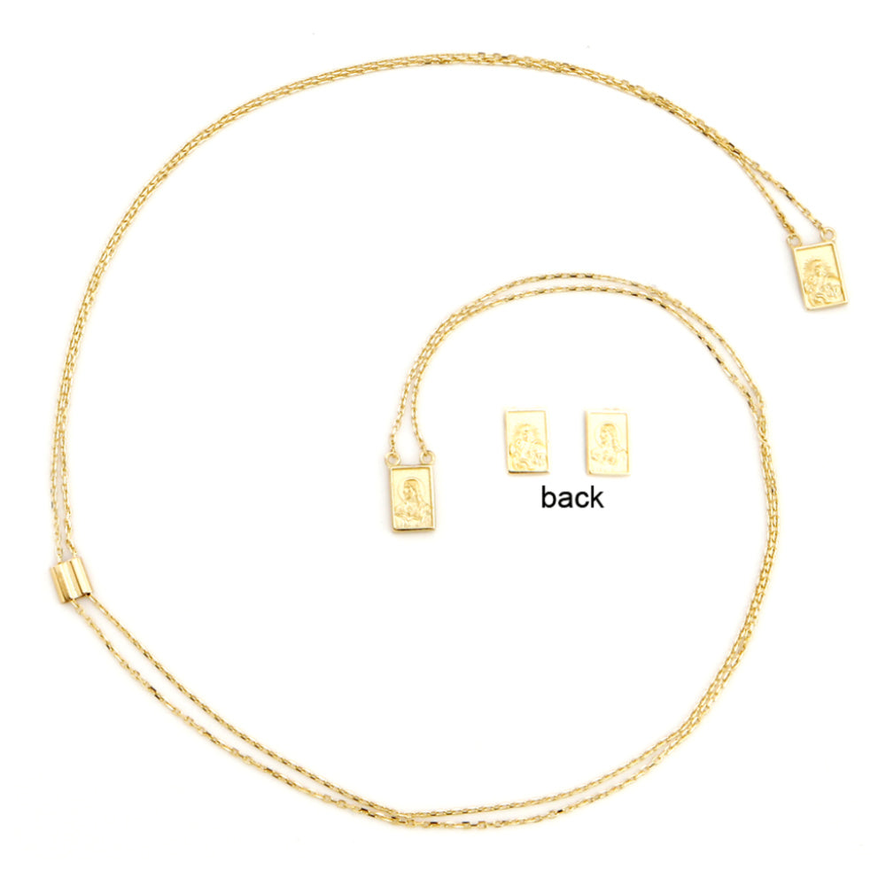 Miniature Double Medal Scapular Necklace 14KY Gold