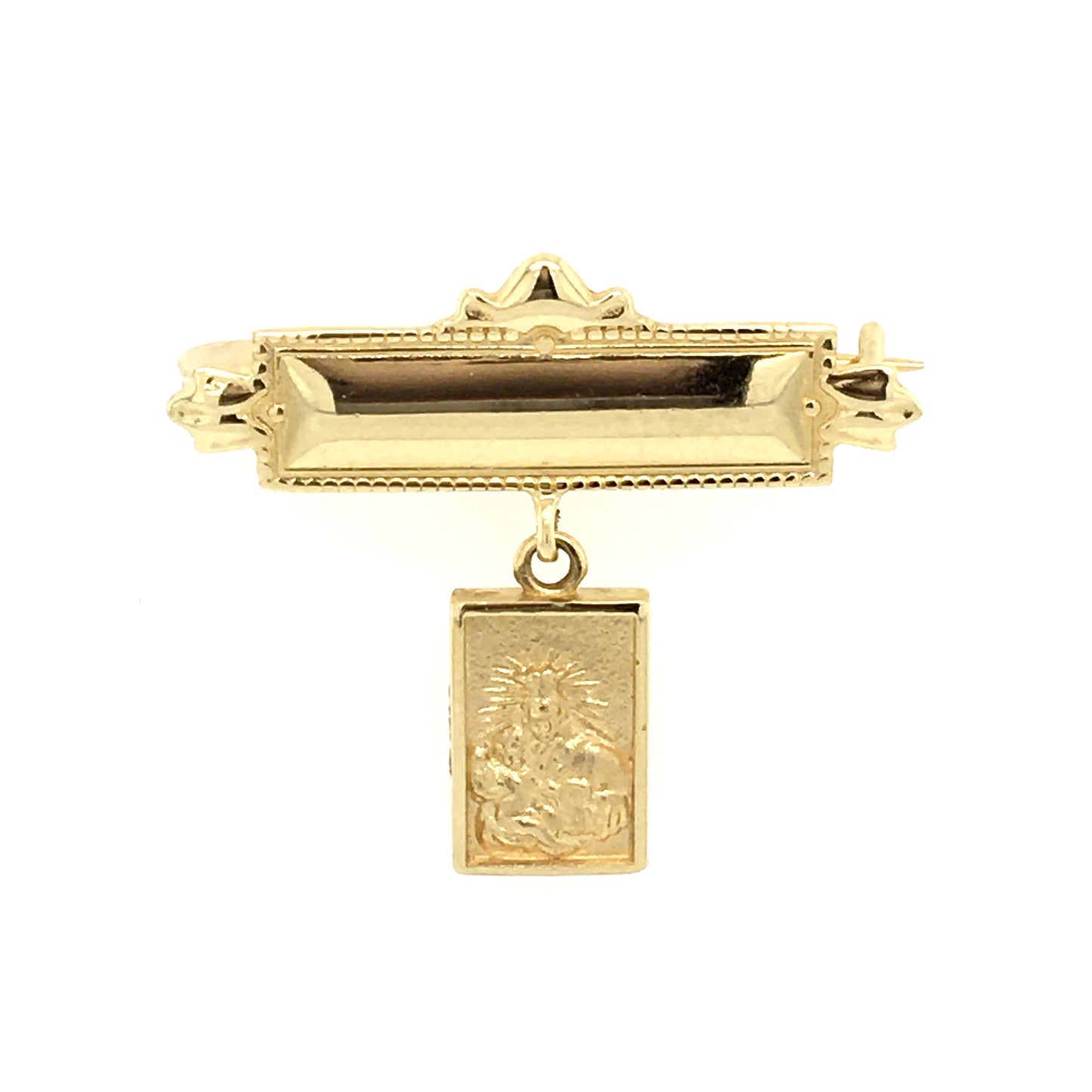 Scapular Medal Engrave-able Baby Pin 14K Yellow Gold