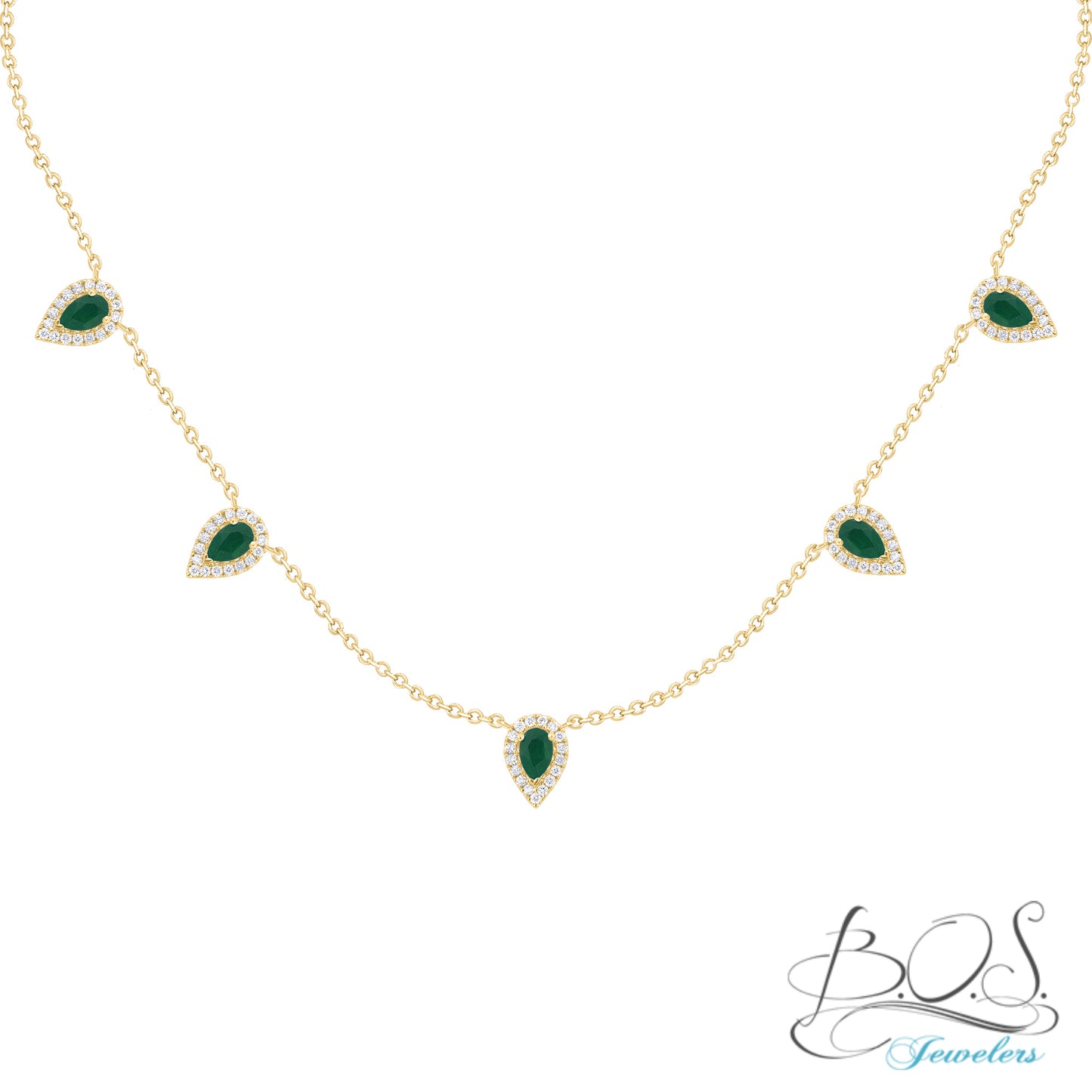 Pear Shape Precious Color Stone and Diamond Necklace 14K Gold