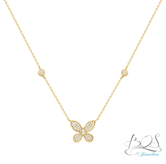 Big Butterfly Diamond Necklace 14K Gold