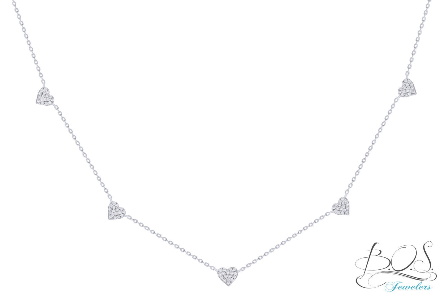 Small Diamond Heart Station Necklace 14K Gold