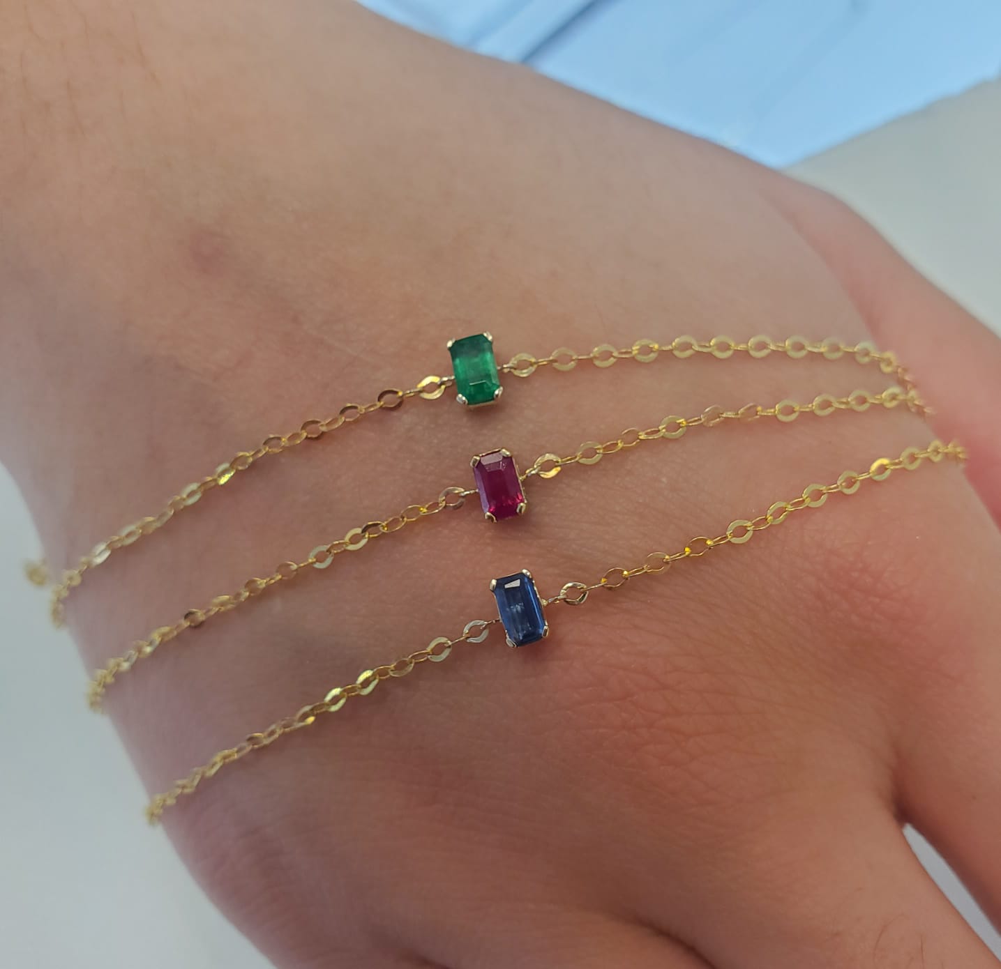Emerald Cut Gemstone 14K Gold Bracelet