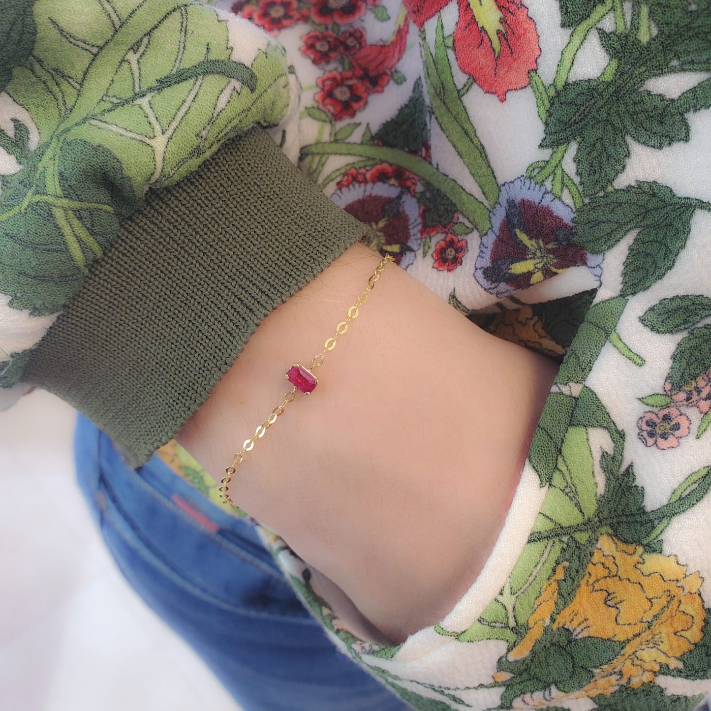 Emerald Cut Gemstone 14K Gold Bracelet