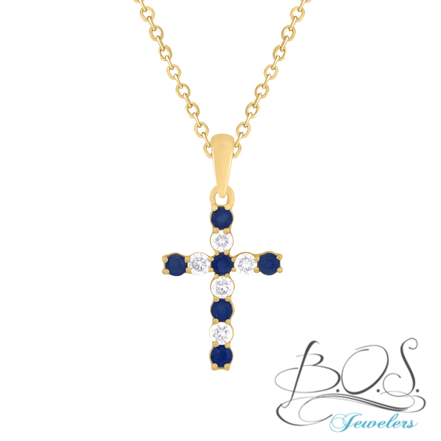 Diamond/Ruby, Emerald, Blue Sapphire Cross 14K Gold