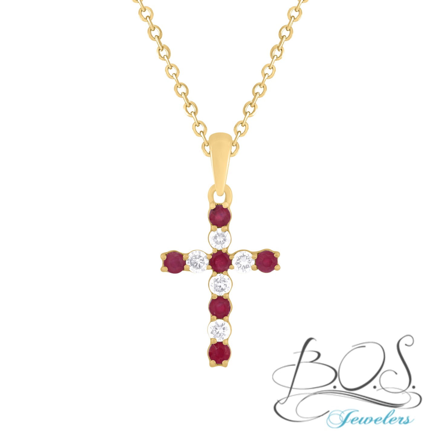 Diamond/Ruby, Emerald, Blue Sapphire Cross 14K Gold