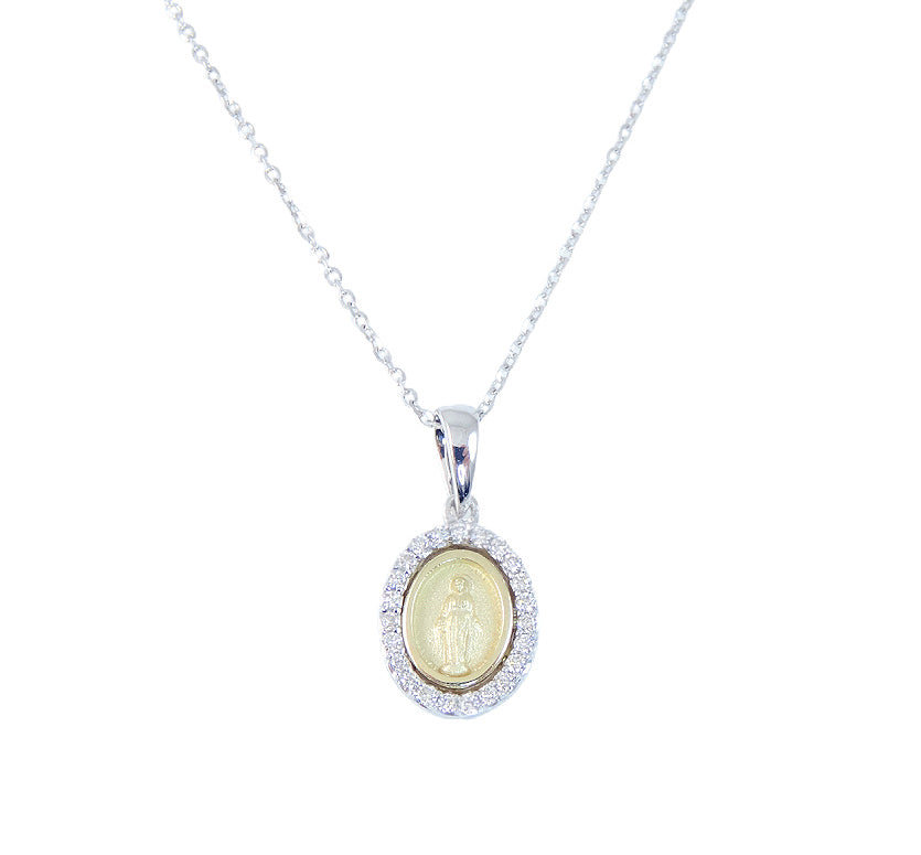 Miniature Genuine Diamond Guadalupe/Miraculous Medal in 14K Gold
