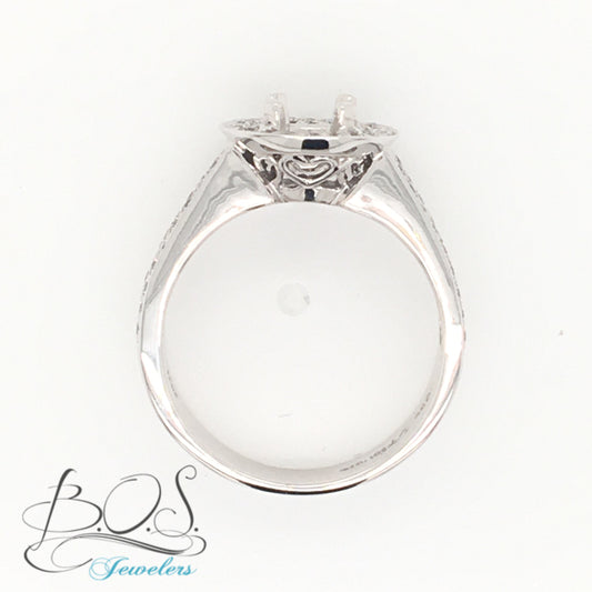 18K White Gold Round Halo Diamond Baguette Engagement Ring