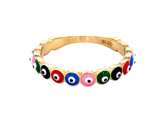 Enamel Multicolor Evil Eye Ring 14K Gold