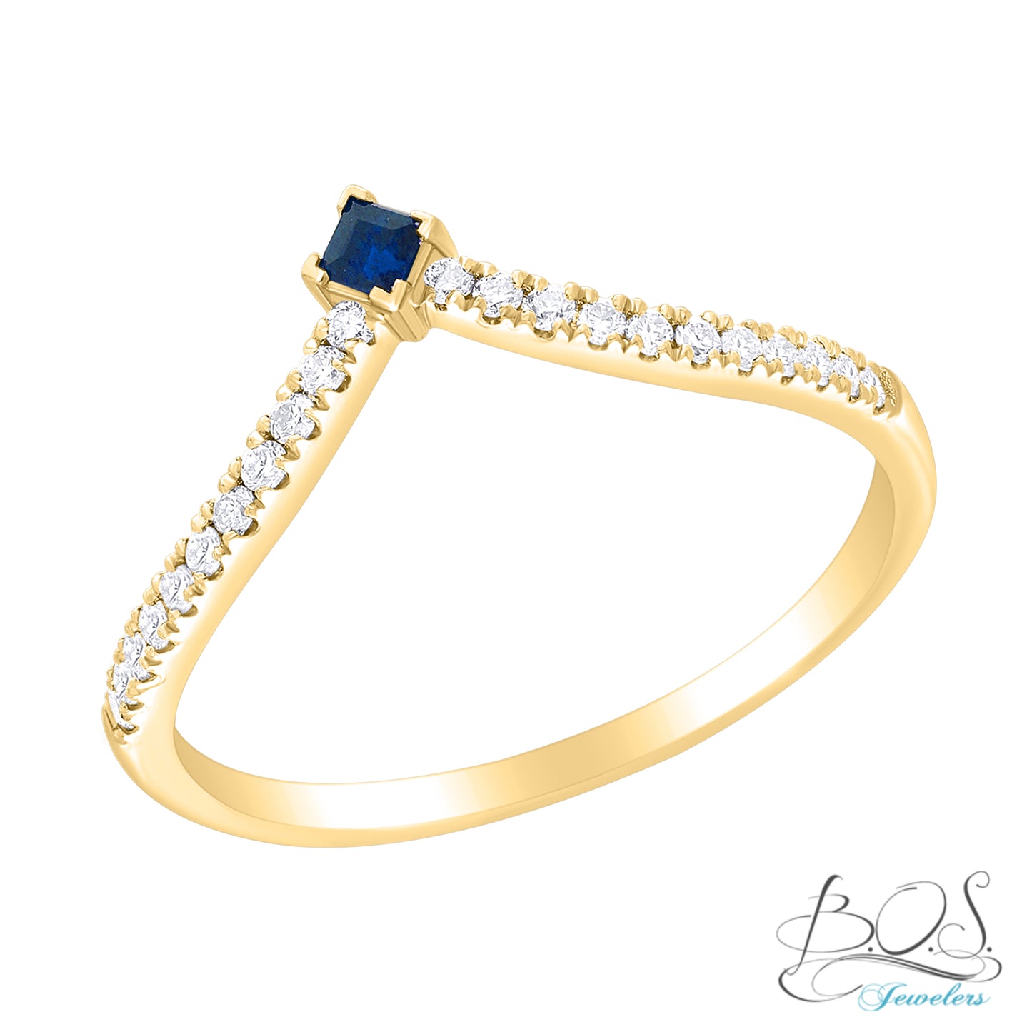 Diamond and Precious Gem Diamond "V" Shape Ring 14K Gold