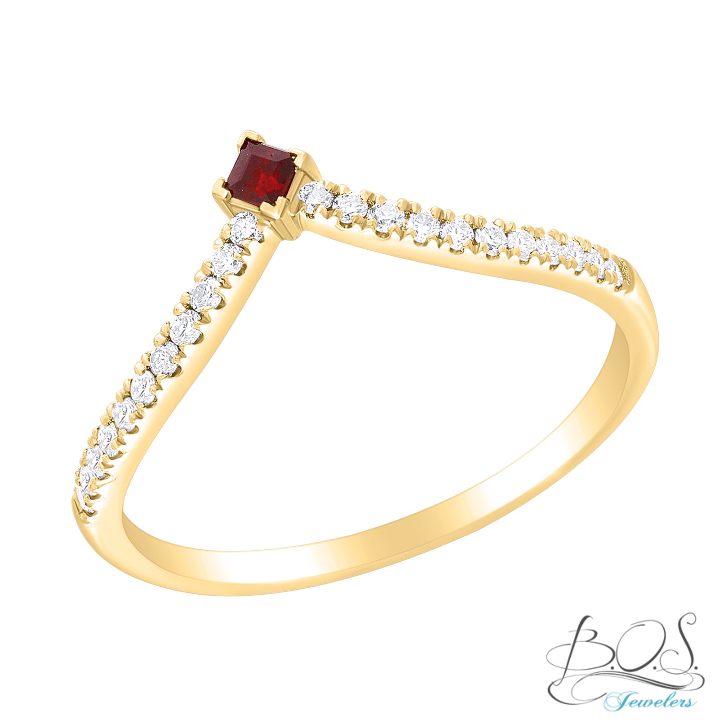Diamond and Precious Gem Diamond "V" Shape Ring 14K Gold