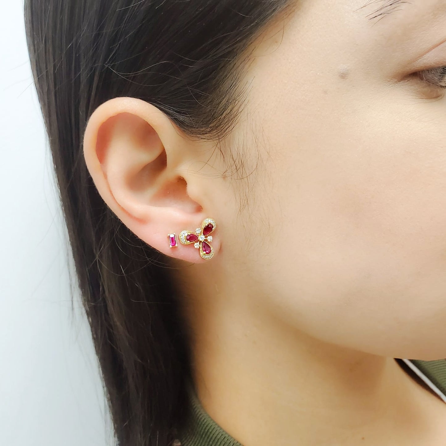 Miniature Baguette Precious Gem Stud 14K Gold