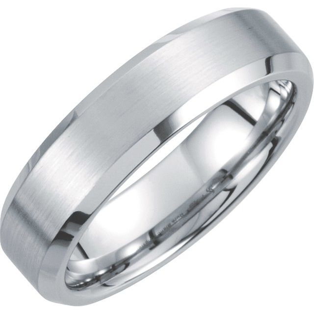 Men's White Tungsten 6 mm Satin & Polished Beveled-Edge Band