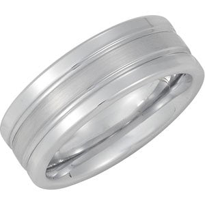 Men's White Tungsten 8 mm Flat Ridged Band with Satin Finish